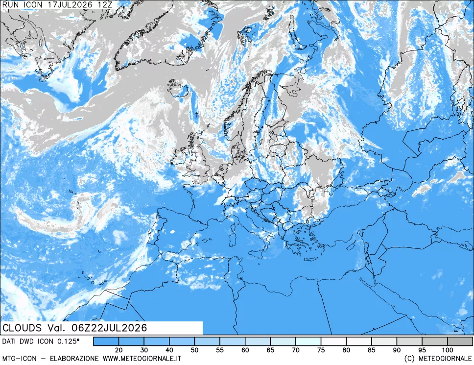 mappa Nuvolosit&agrave; totale