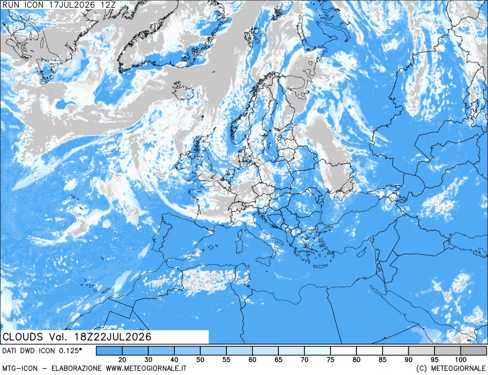 mappa Nuvolosit&agrave; totale