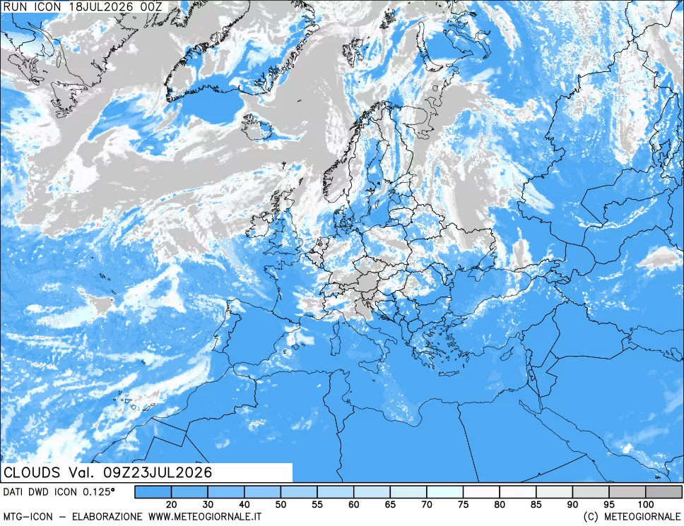 mappa Nuvolosit&agrave; totale