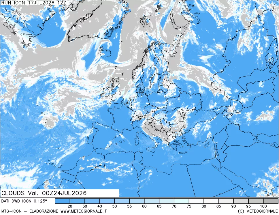 mappa Nuvolosit&agrave; totale