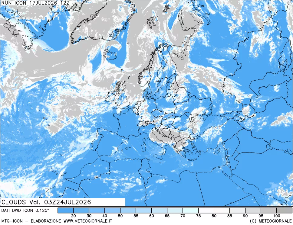 mappa Nuvolosit&agrave; totale
