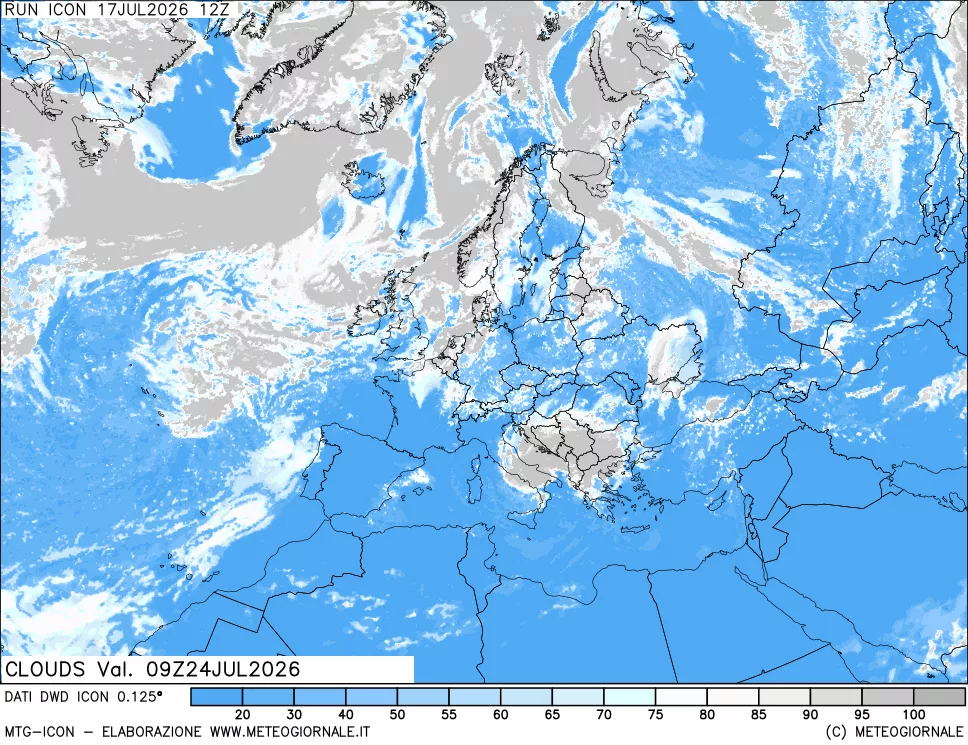 mappa Nuvolosit&agrave; totale