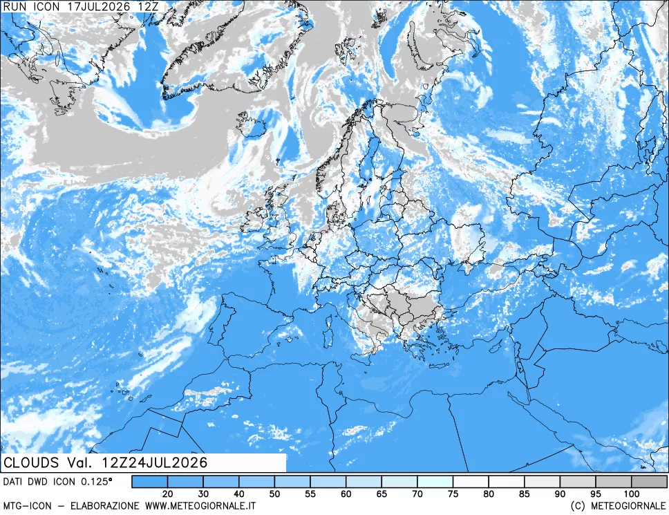 mappa Nuvolosit&agrave; totale