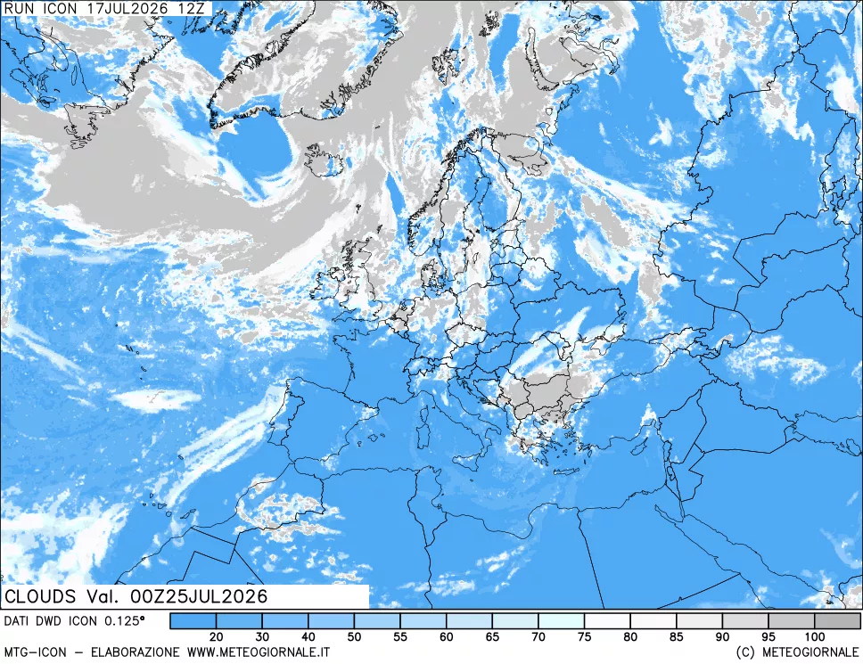 mappa Nuvolosit&agrave; totale