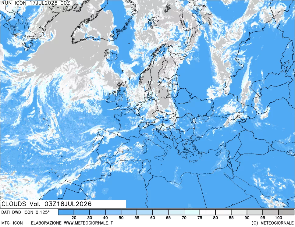 mappa Nuvolosit&agrave; totale