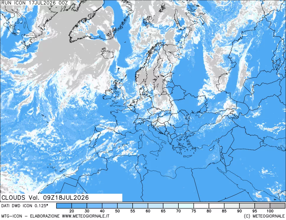 mappa Nuvolosit&agrave; totale