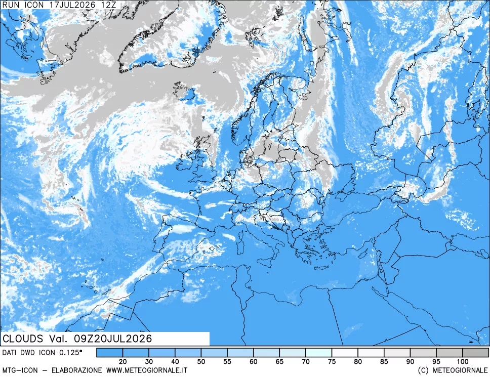 mappa Nuvolosit&agrave; totale