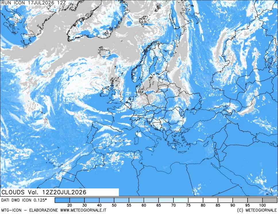 mappa Nuvolosit&agrave; totale