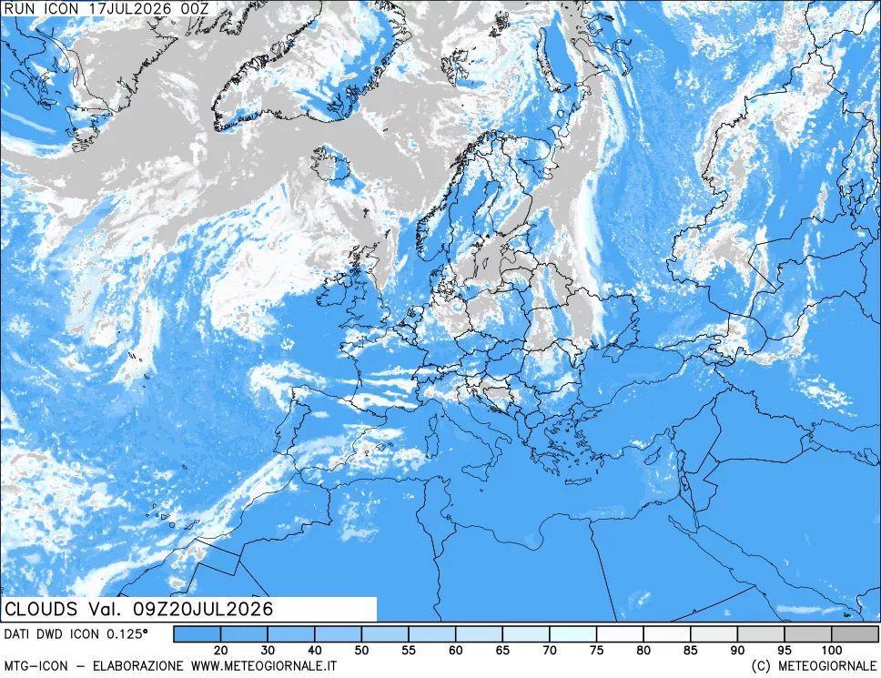mappa Nuvolosit&agrave; totale