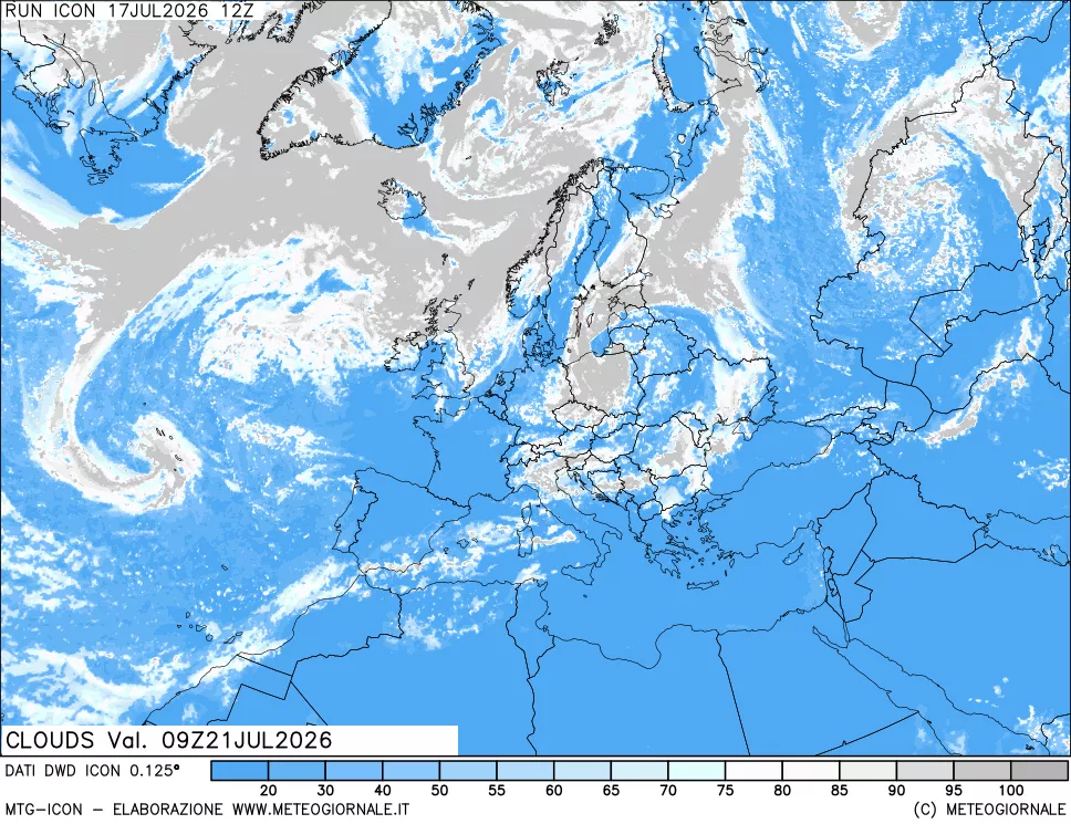 mappa Nuvolosit&agrave; totale