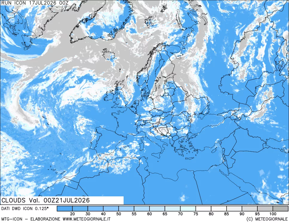 mappa Nuvolosit&agrave; totale