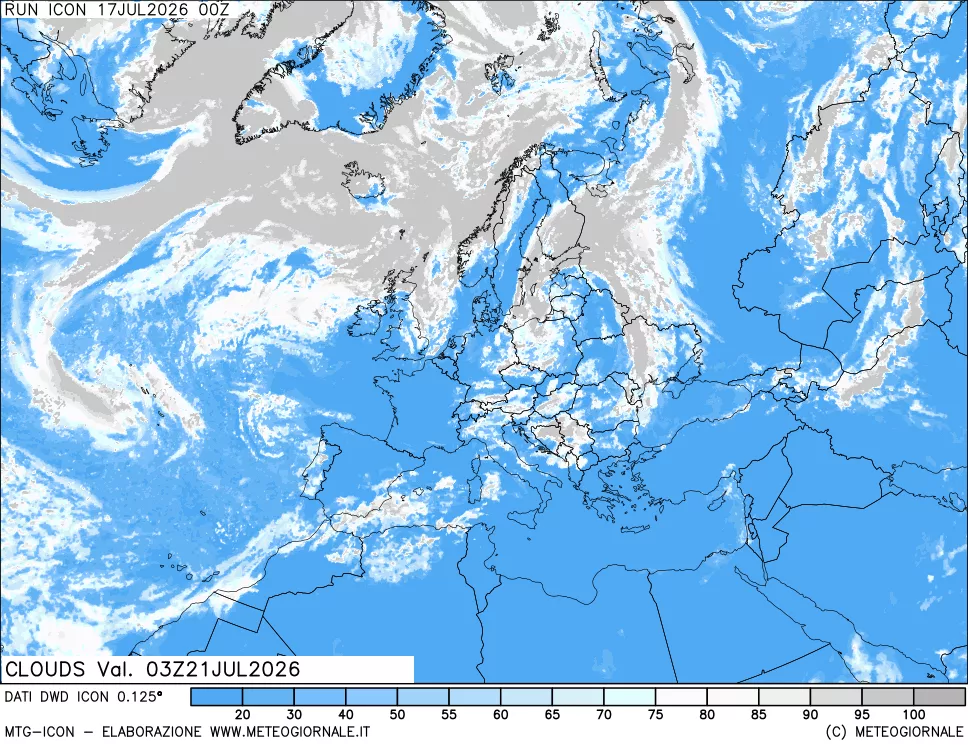 mappa Nuvolosit&agrave; totale
