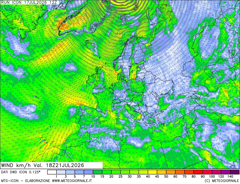 mappa 10 m Vento forza e direzione