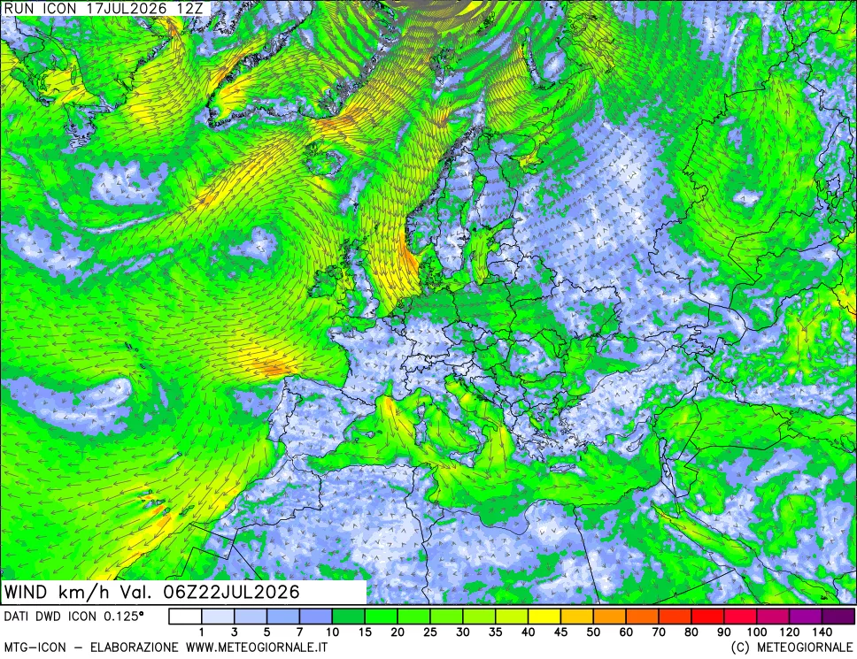 mappa 10 m Vento forza e direzione