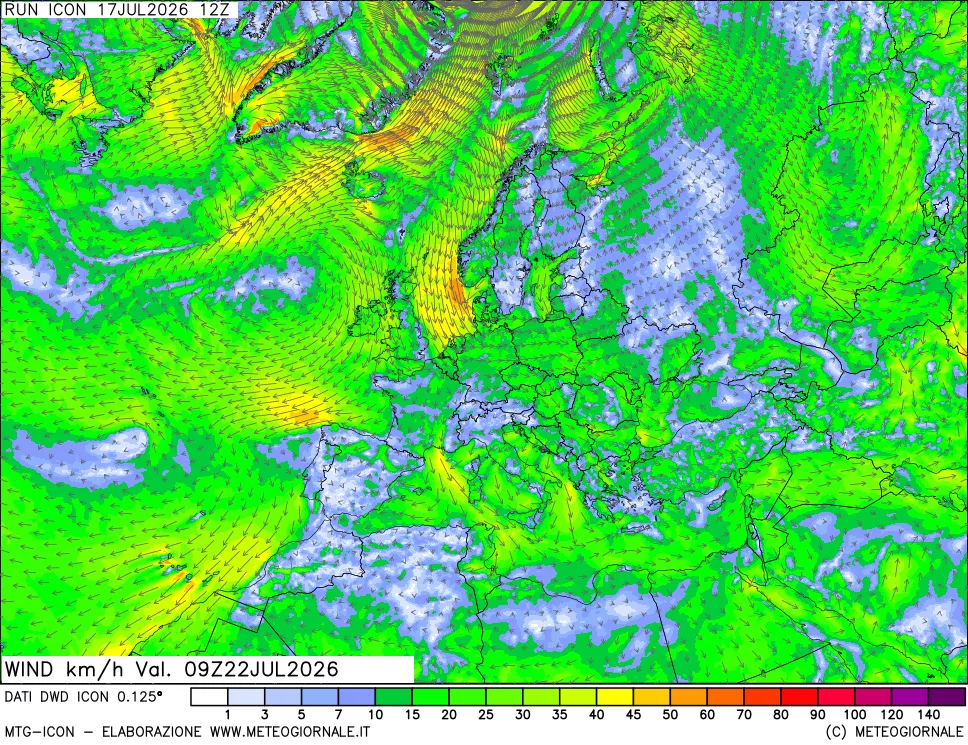 mappa 10 m Vento forza e direzione