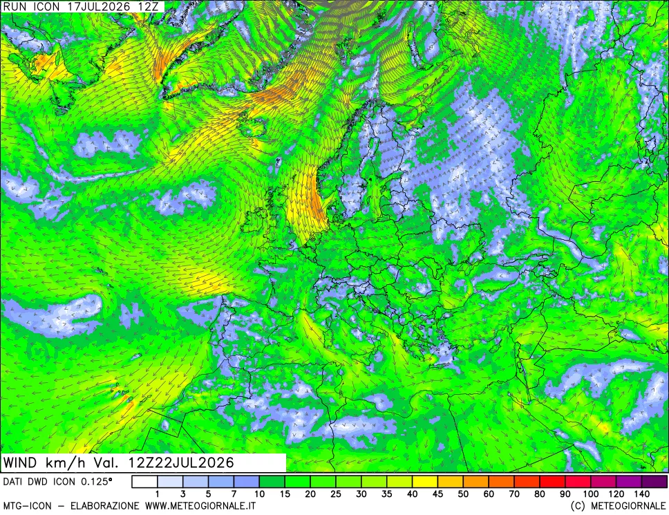 mappa 10 m Vento forza e direzione