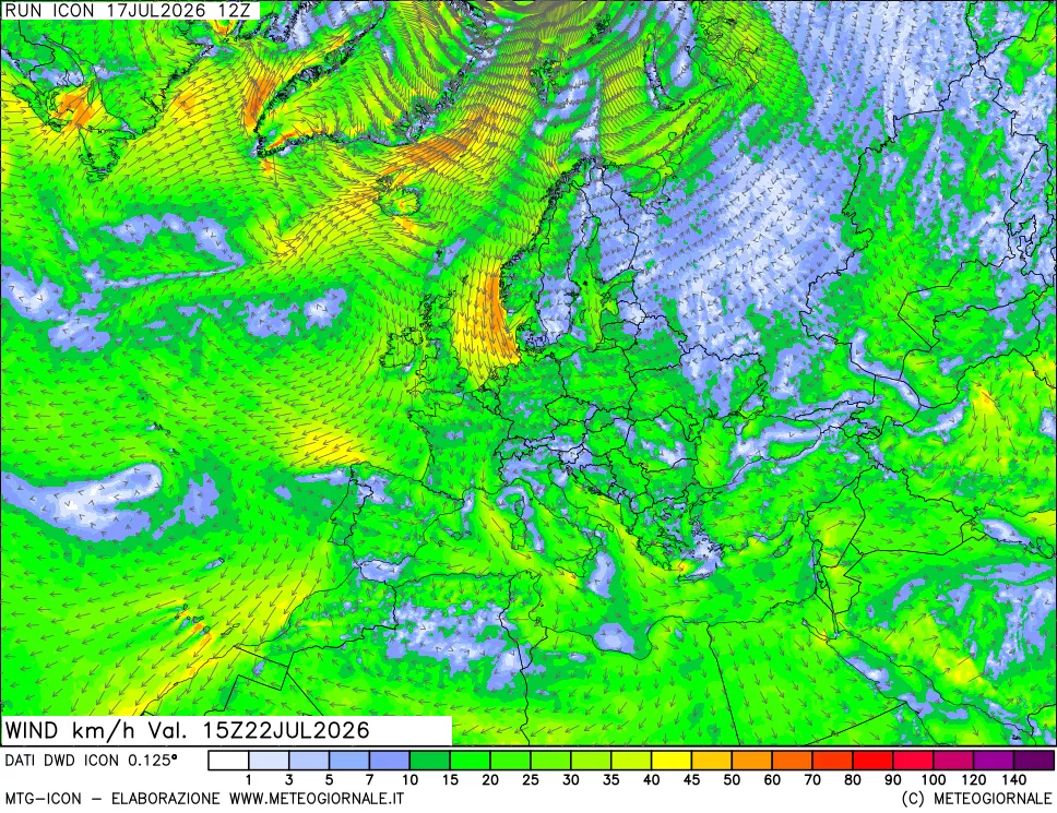 mappa 10 m Vento forza e direzione