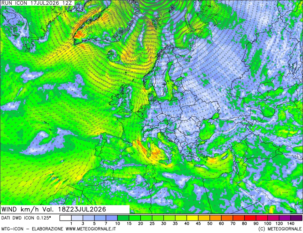 mappa 10 m Vento forza e direzione