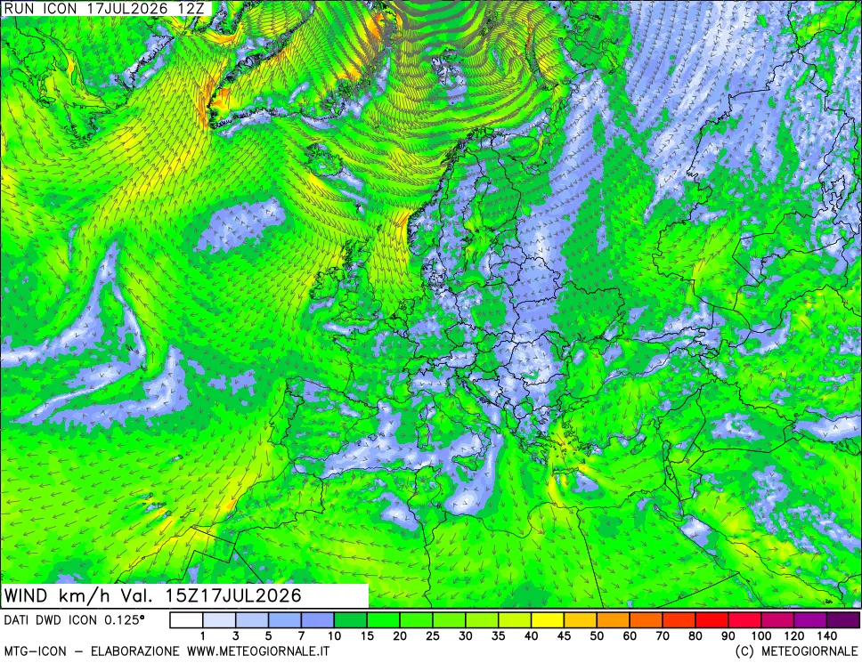 mappa 10 m Vento forza e direzione