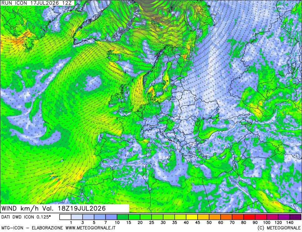 mappa 10 m Vento forza e direzione