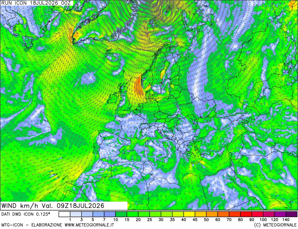 mappa 10 m Vento forza e direzione