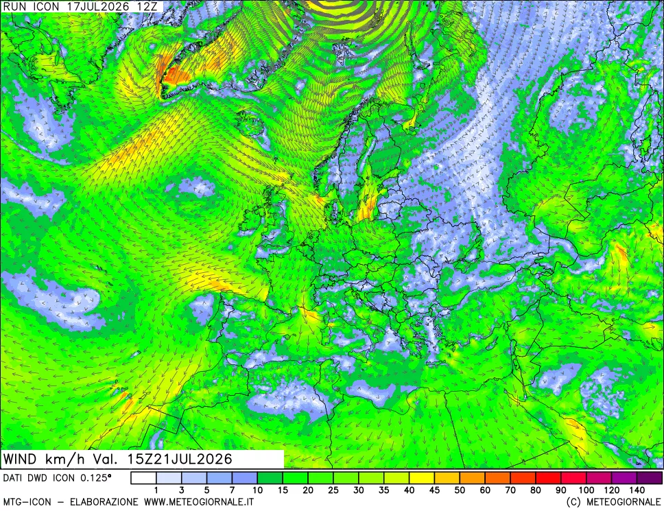 mappa 10 m Vento forza e direzione