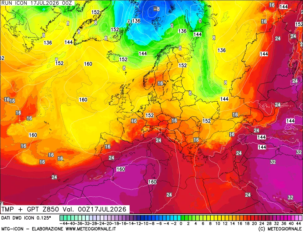 mappa 850 hPa Temp + GPT