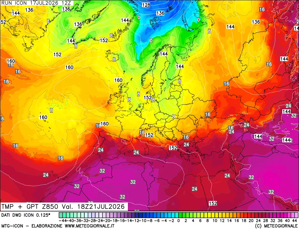 mappa 850 hPa Temp + GPT
