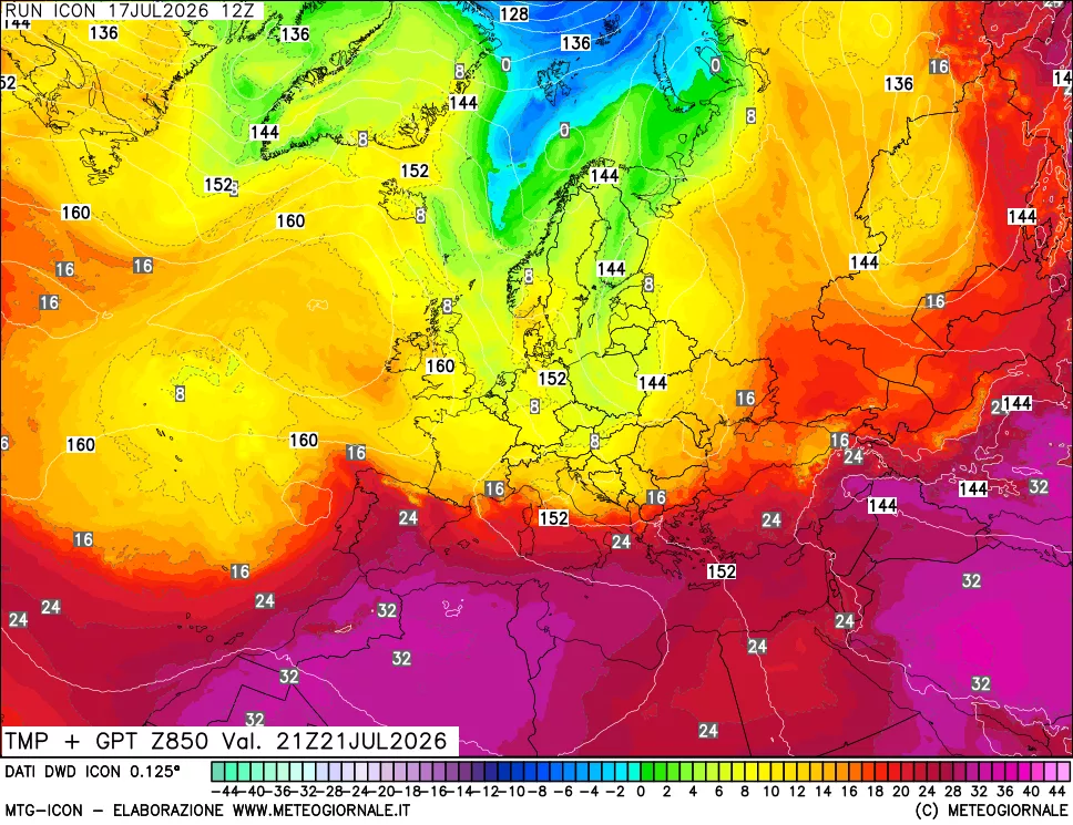 mappa 850 hPa Temp + GPT