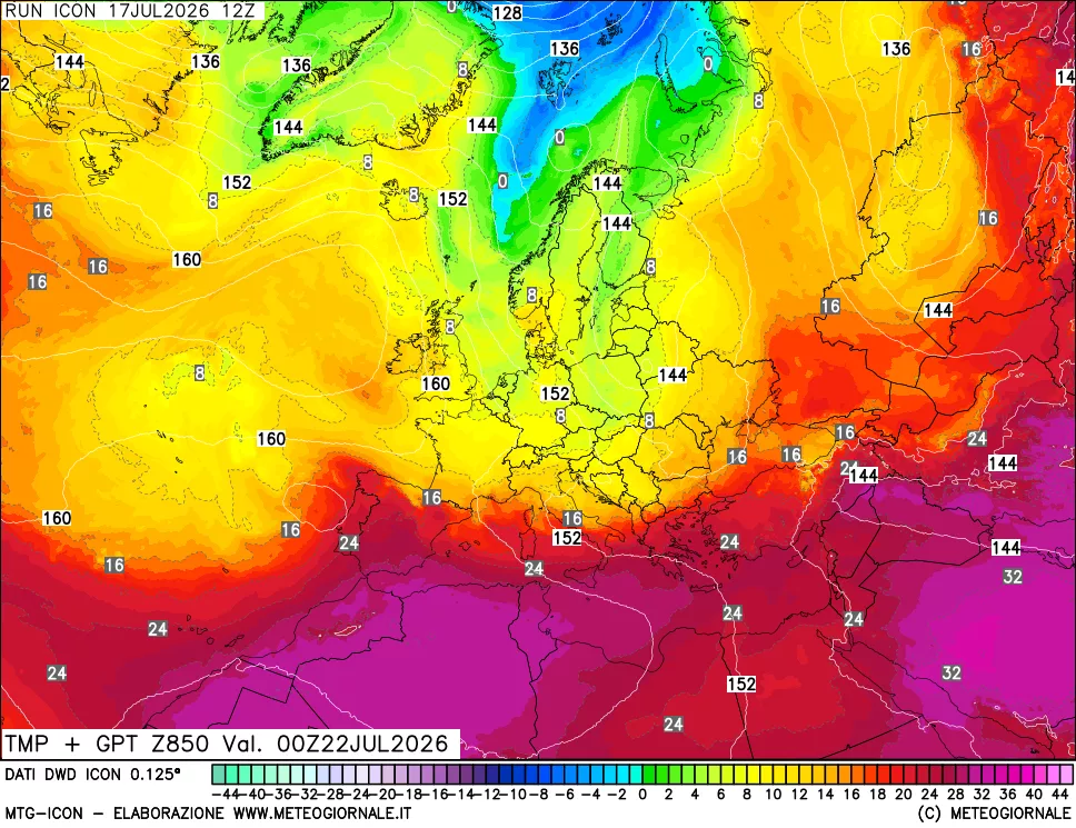 mappa 850 hPa Temp + GPT
