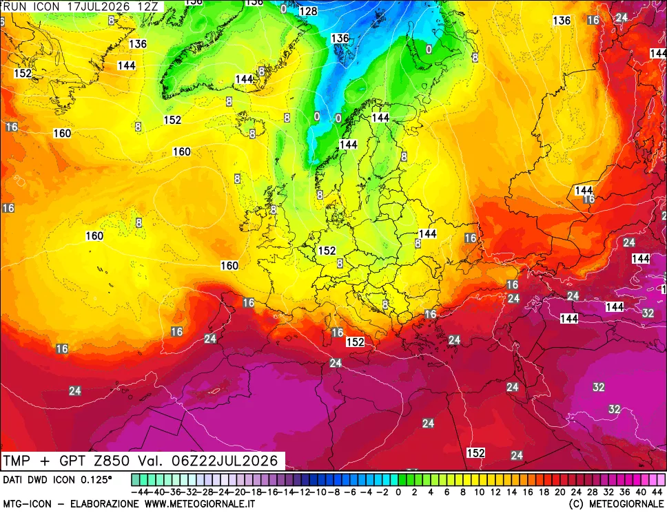 mappa 850 hPa Temp + GPT