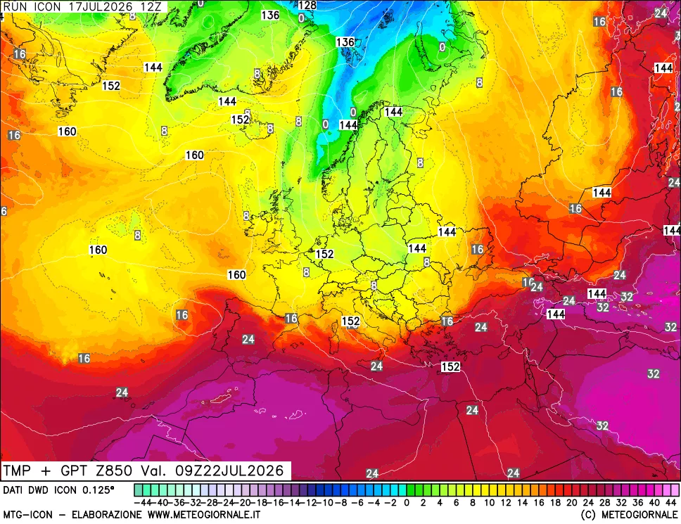 mappa 850 hPa Temp + GPT