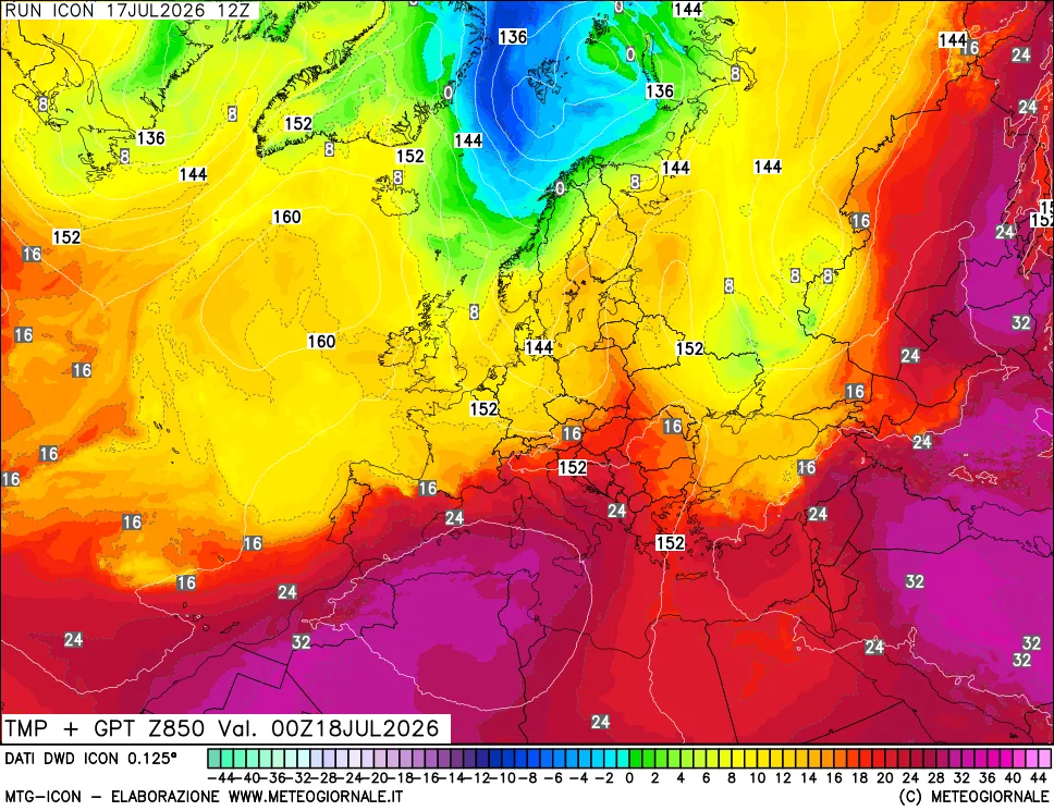 mappa 850 hPa Temp + GPT
