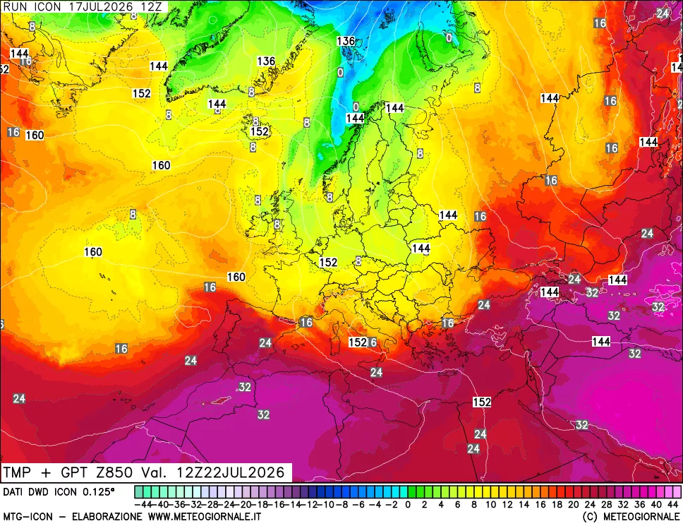 mappa 850 hPa Temp + GPT