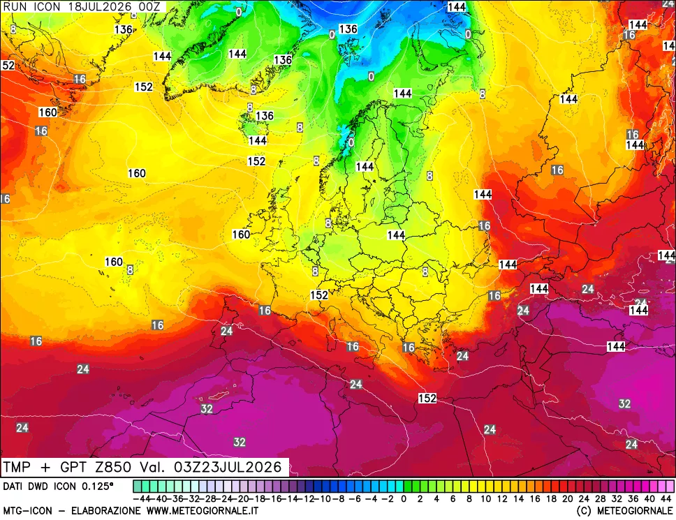 mappa 850 hPa Temp + GPT