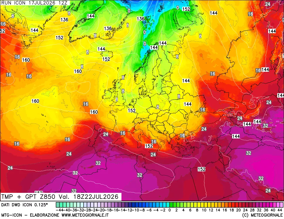 mappa 850 hPa Temp + GPT