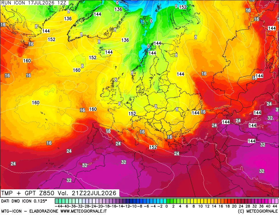 mappa 850 hPa Temp + GPT