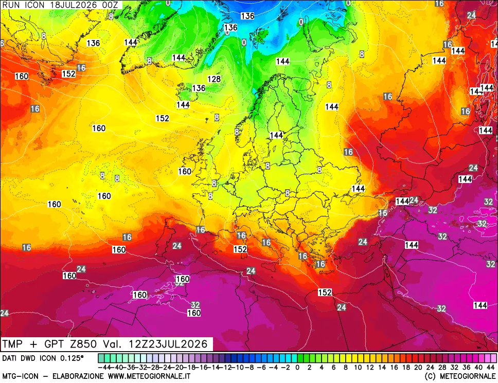 mappa 850 hPa Temp + GPT