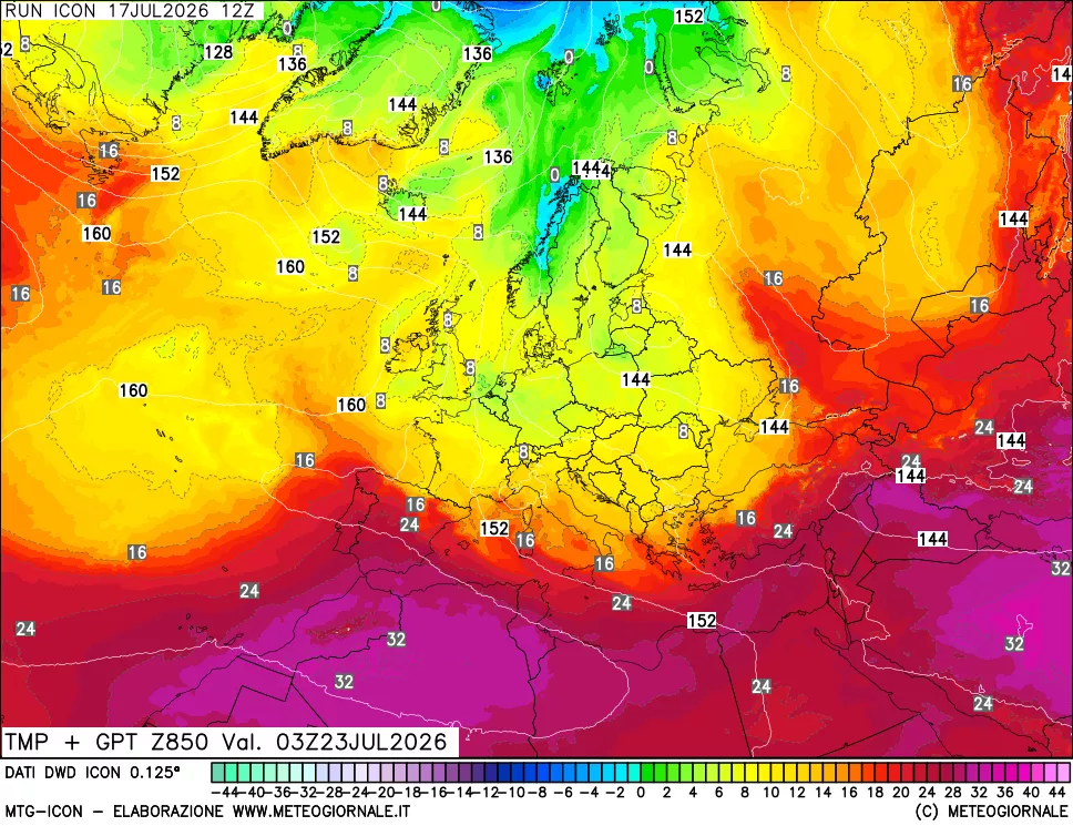mappa 850 hPa Temp + GPT