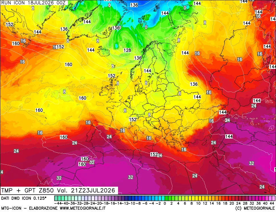 mappa 850 hPa Temp + GPT