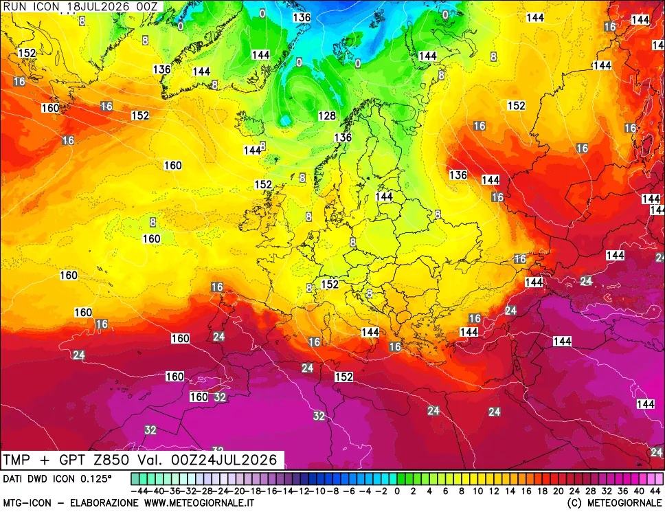 mappa 850 hPa Temp + GPT