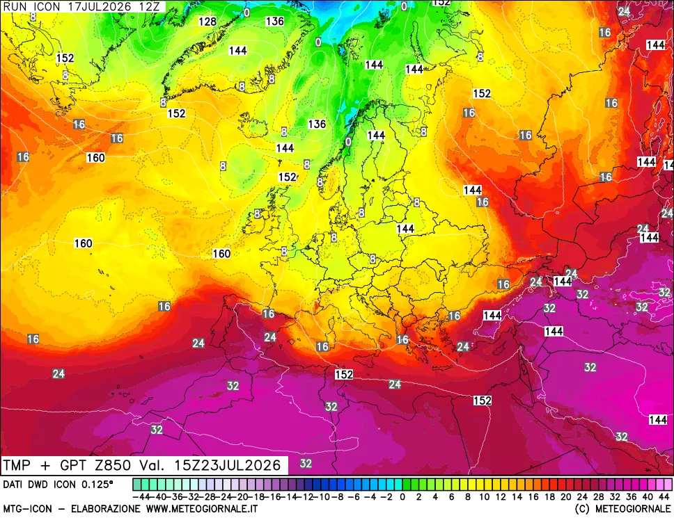 mappa 850 hPa Temp + GPT