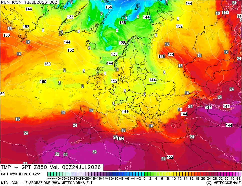 mappa 850 hPa Temp + GPT