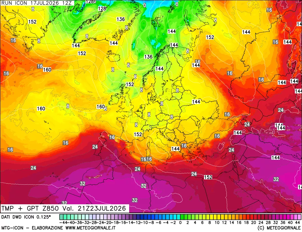 mappa 850 hPa Temp + GPT