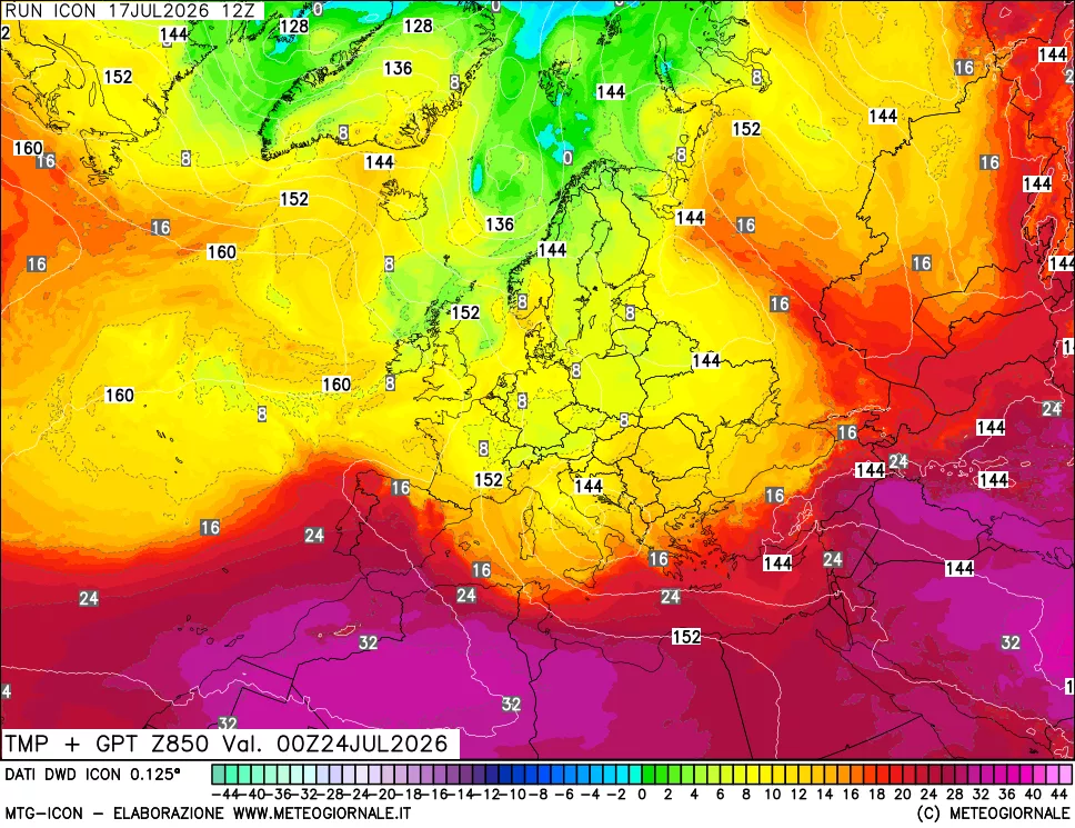 mappa 850 hPa Temp + GPT
