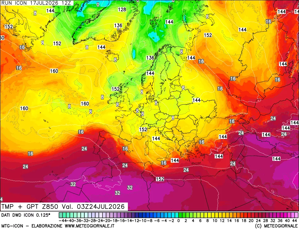 mappa 850 hPa Temp + GPT