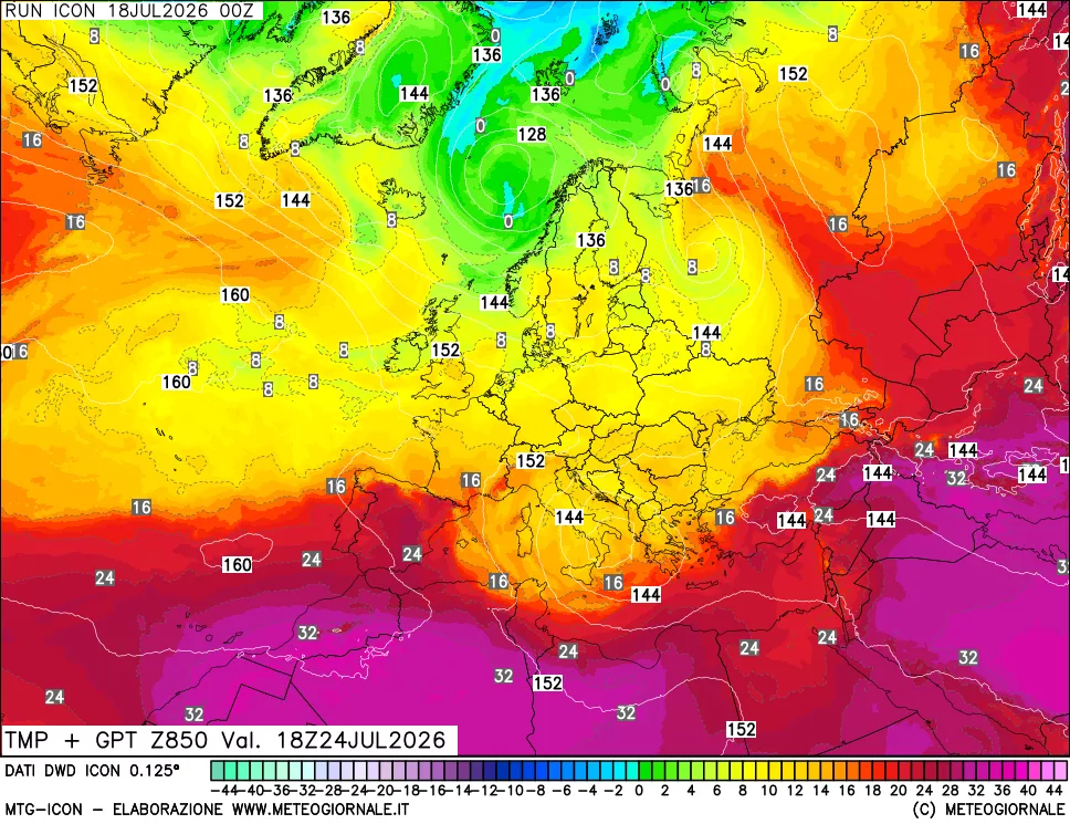mappa 850 hPa Temp + GPT