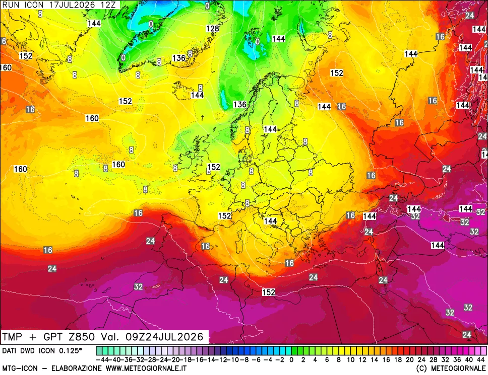 mappa 850 hPa Temp + GPT