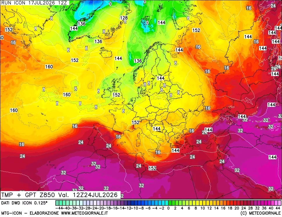 mappa 850 hPa Temp + GPT