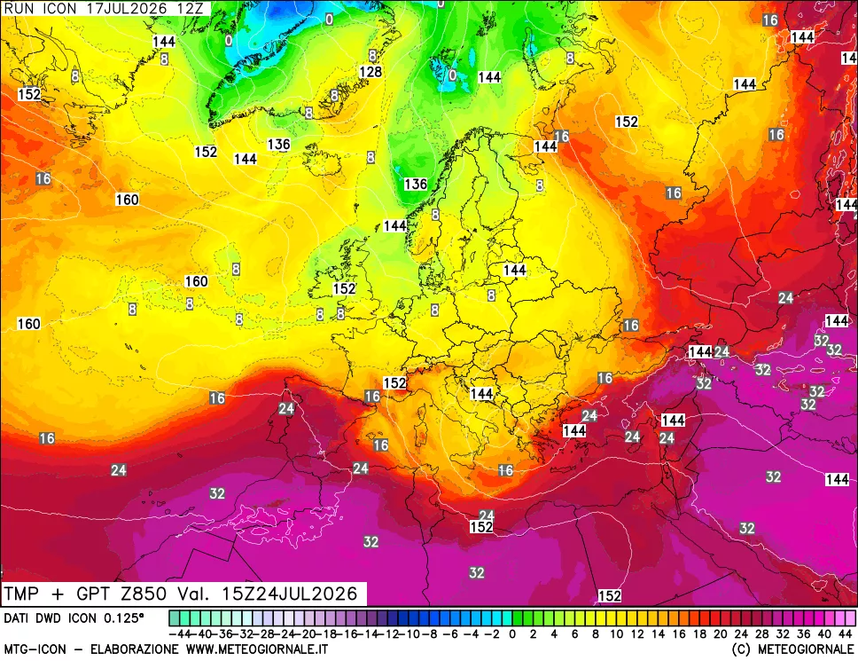 mappa 850 hPa Temp + GPT